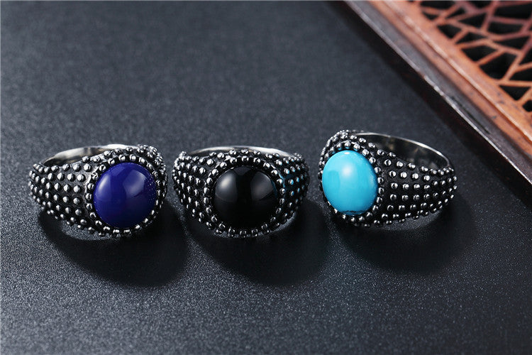 Agate Stone Ring Unisex Titanium Steel With Retro Dot Design And Protection Statement Planderful Everyday Genie