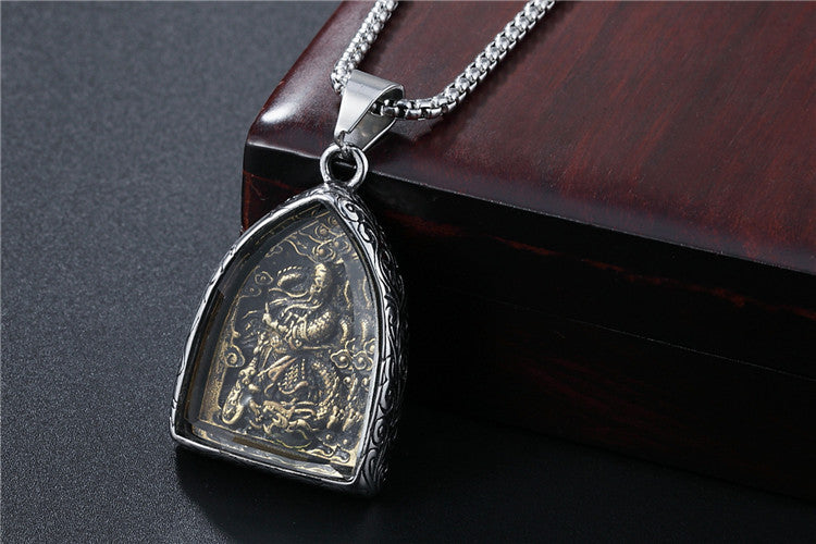 Planderful Everyday Genie Steel Pendant Necklace Unisex Chinese Style Amulet Durable Gift For Him And Her