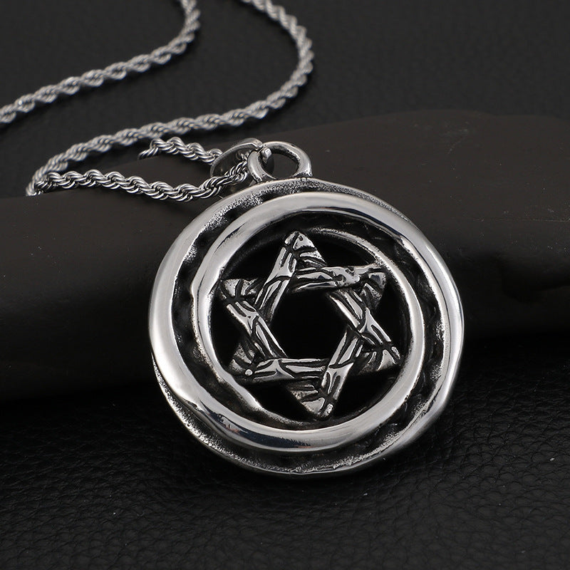 Hexagram Punk Pendant - Stainless Steel Casting Necklace for Men