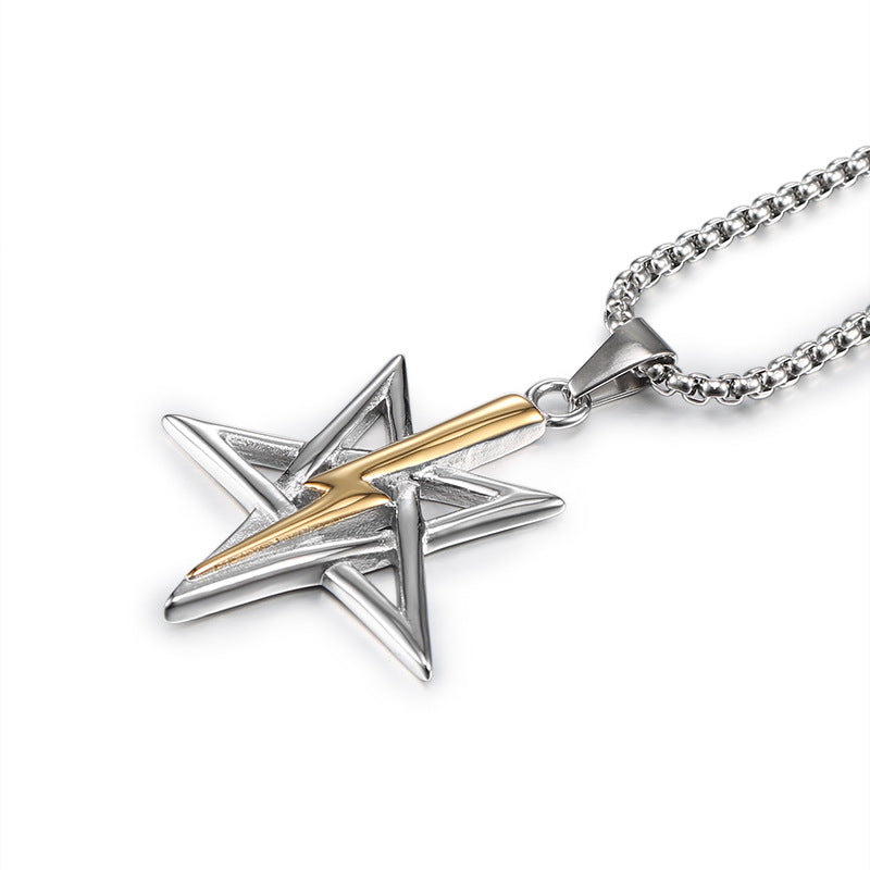Titanium Steel Lightning Pentagram Pendant for Men and Women, Stainless Steel Jewelry