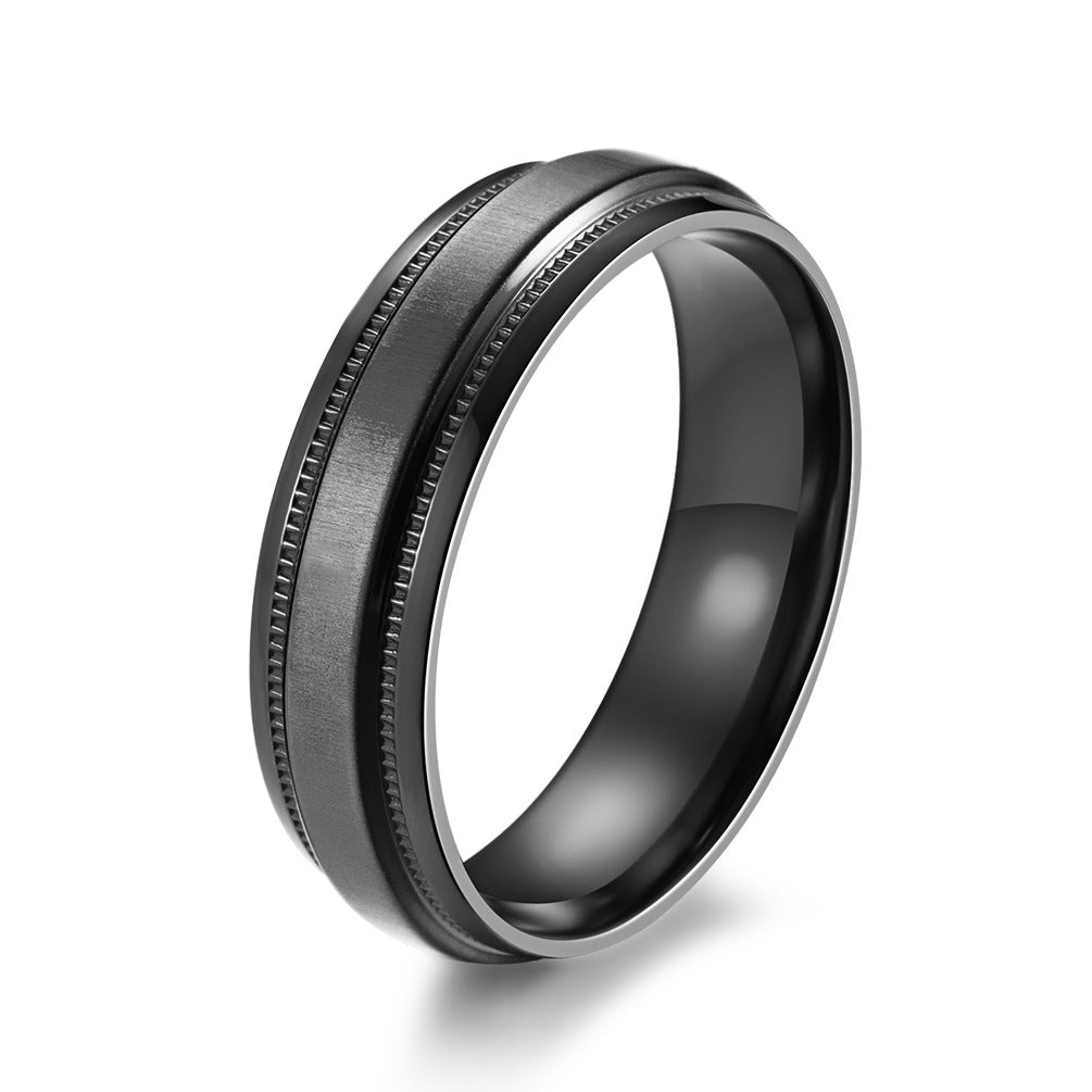 Pure Titanium Brushed Matte Black Trendy Masculinity Ring
