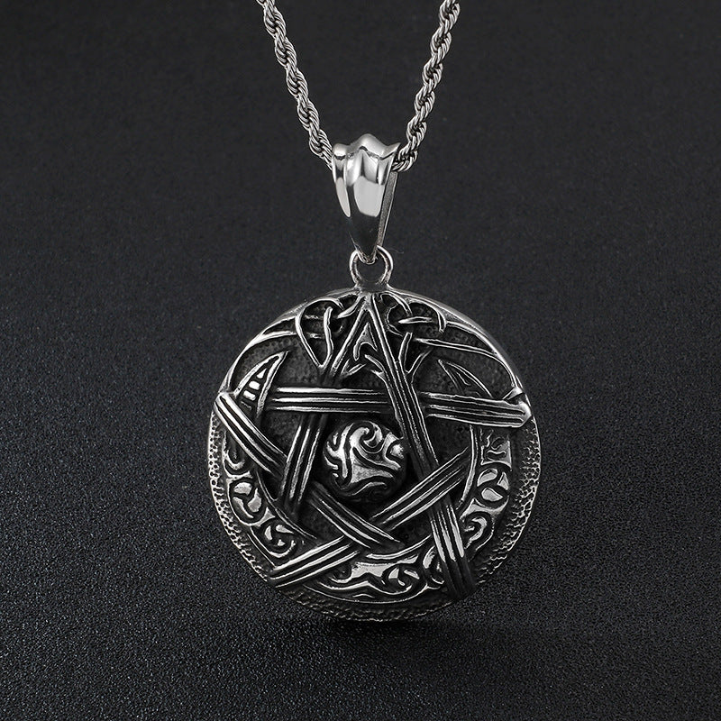 Lucky Pentagram Men's Pendant in Titanium Steel - Retro Korean Style Star Necklace for Men