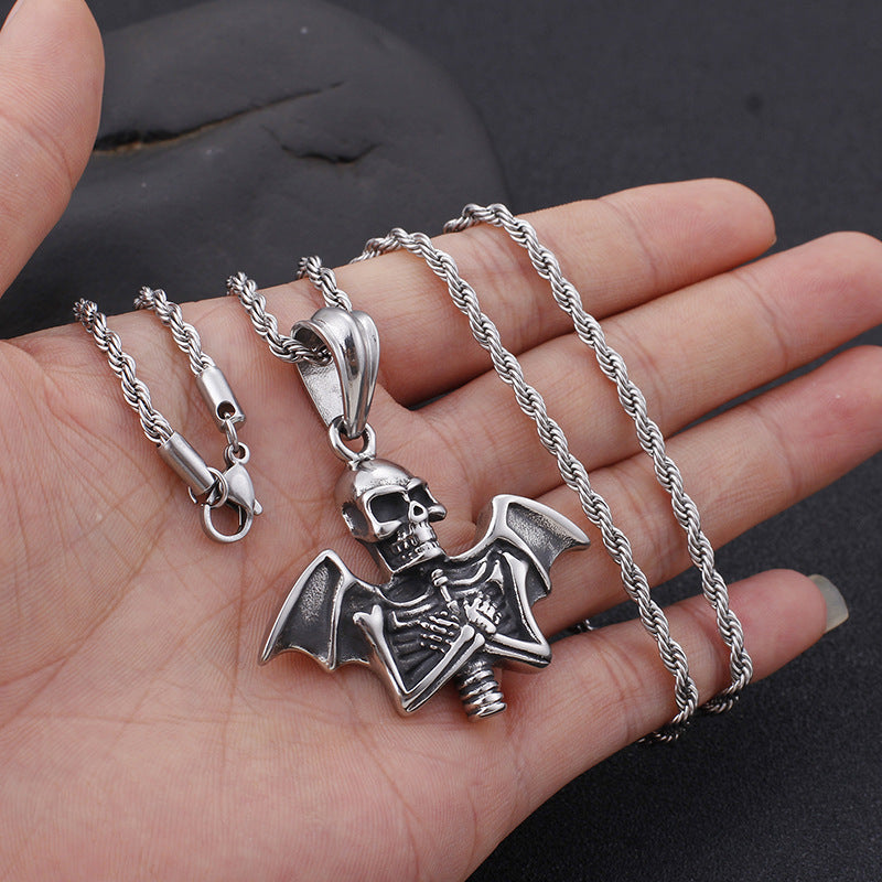 Retro Punk Stainless Steel Skull Pendant for Men by Planderful Collection