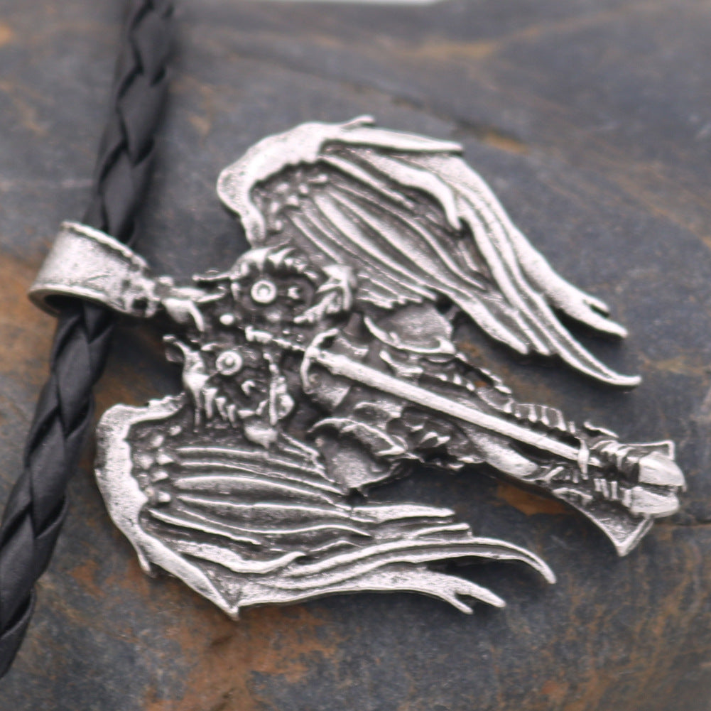 Dark Talisman Jewelry: Celtic Cross & Archangel Wings Pendant Metal Necklace for Men