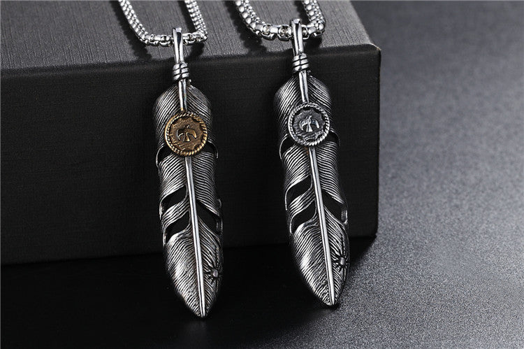 Planderful Titanium Steel Dove Feather Pendant Necklace For Men Unisex Bold Statement Accessory