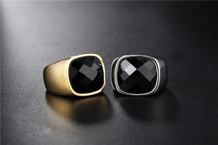 Planderful Unisex Titanium Steel Ring With Black Stone For Men And Women Everyday Genie Collection