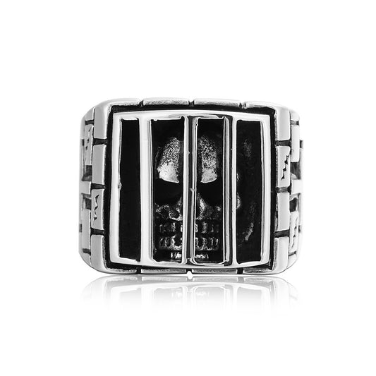 Halloween Punk Gothic Prison Skull Titanium Steel Ring for Men
