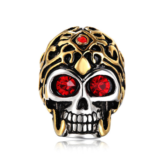 Halloween Golden Wukong Skull Zircon Titanium Steel Ring for Men
