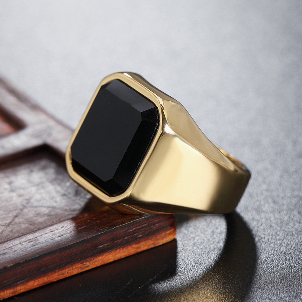 Black Agate Titanium Steel Ring for Men Unisex Protective Statement Planderful Everyday Genie