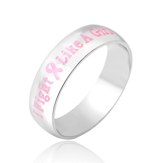 Korean Fashion Creative Pink English Bow Stainless Steel Ring