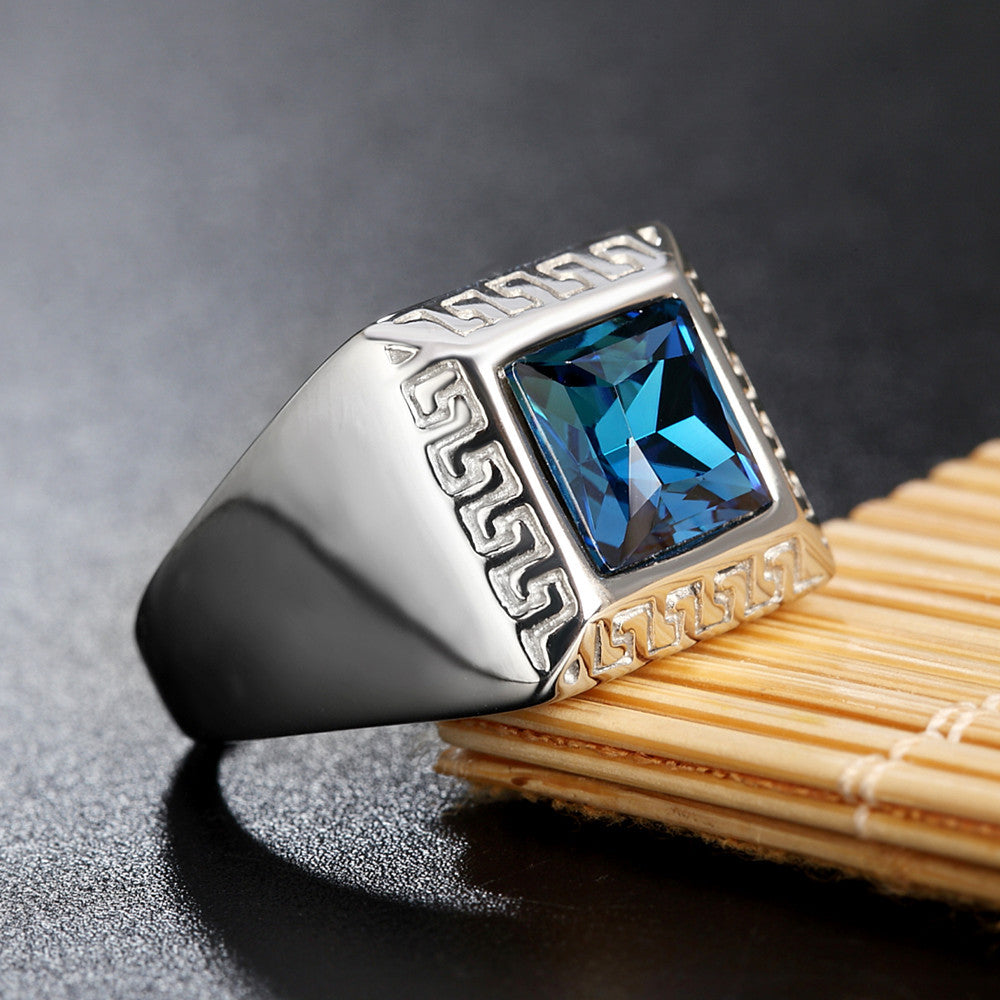 Planderful Great Wall Pattern Titanium Ring For Men Unisex Durable Zircon Statement Jewelry