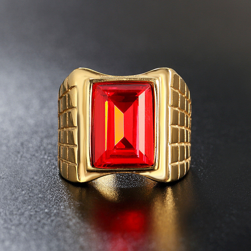 Gold Plated Zircon Ring Statement Unisex Titanium Steel Durable Retro Style Planderful Everyday Genie For Men Women