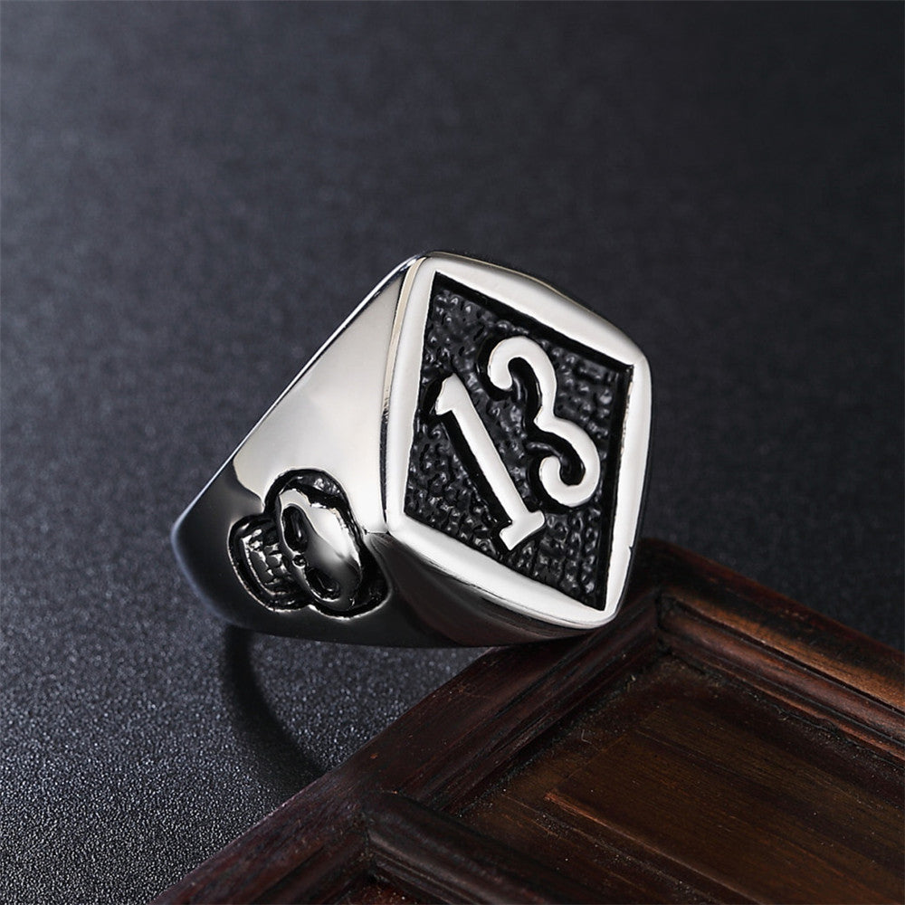 Punk Number 13 Skull Titanium Steel Ring