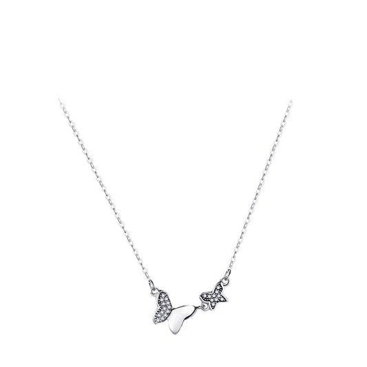 Retro Zircon Inlaid Sterling Silver Necklace with Butterfly Collarbone Chain