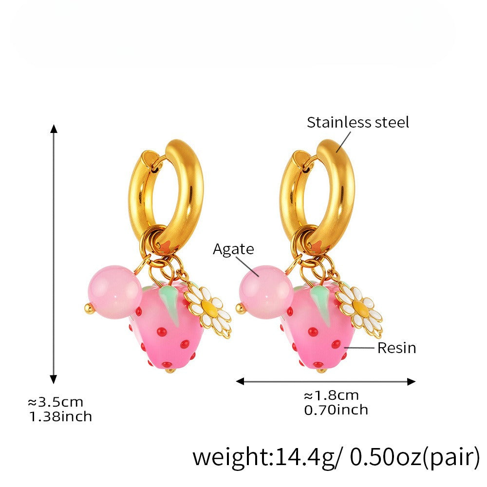 Planderful Stainless Steel Resin Flower Agate Earrings Women