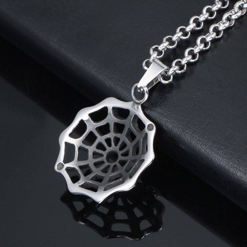 Customizable Titanium Steel Spider Web Pendant Necklace for Trendy Men and Women