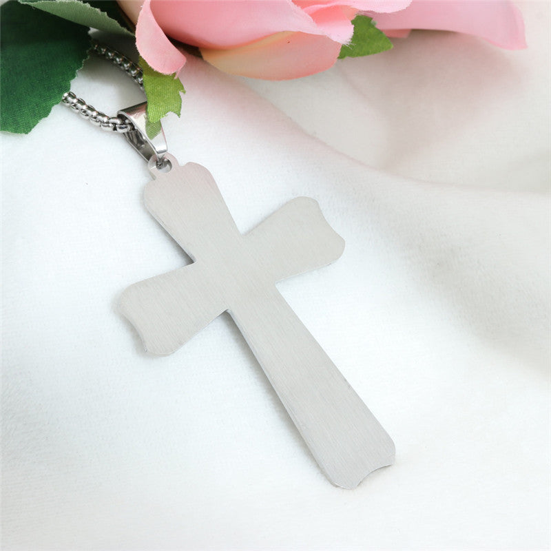Trendy Men's Titanium Steel Cross Pendant Necklace with Zircon Accents