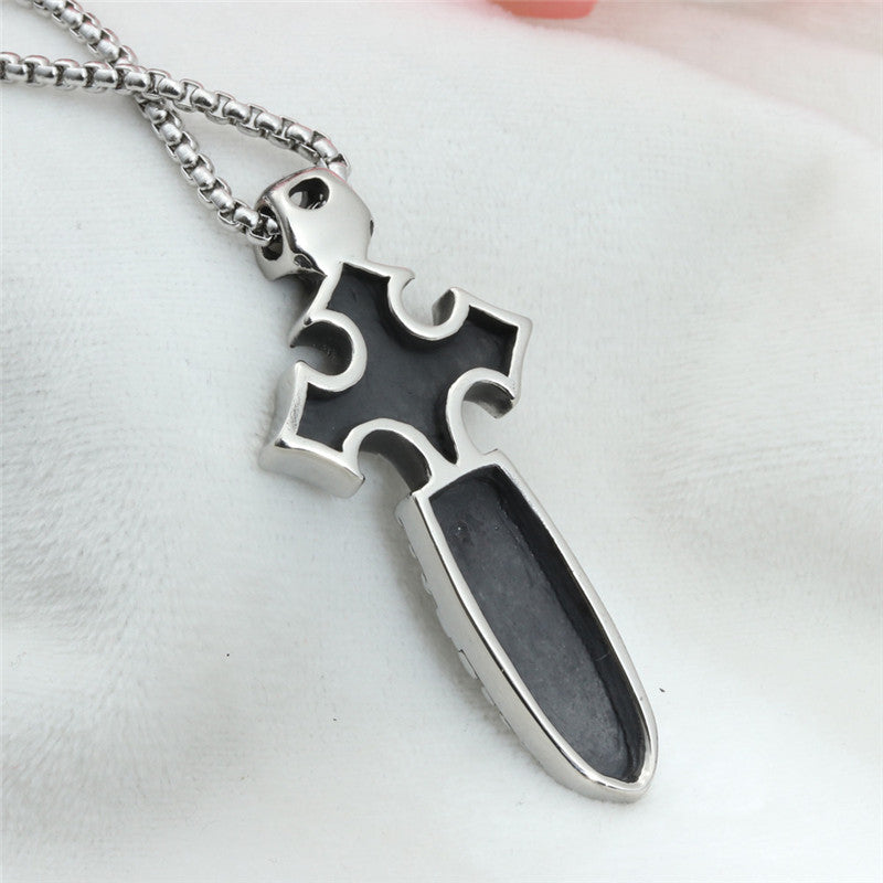 Titanium Steel Cross Pendant Necklace for Men - Punk Style Stainless Steel Sword Design