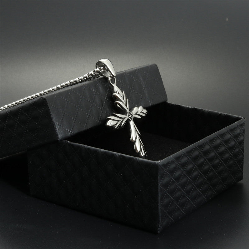 Trendy Titanium Steel Cross Pendant Necklace for Men - European and American Jewelry Gift