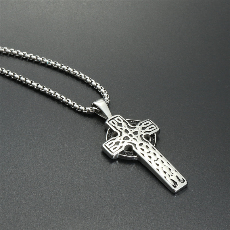 Trendy Titanium Steel Celtic Cross Pendant Necklace for Men - Stylish Gift from Planderful's Everyday Genie Collection