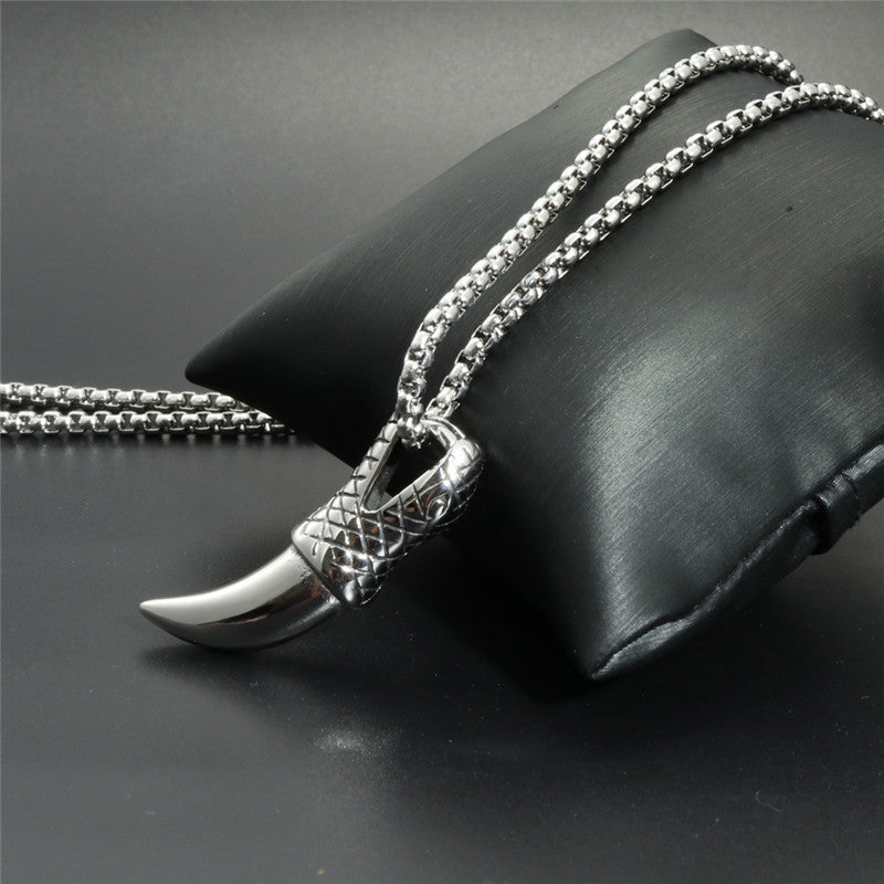 Titanium Steel Wolf Tooth Pendant Necklace for Men - Trendy Stainless Steel Snake Tooth Design
