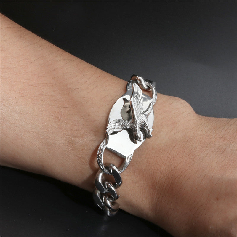 Eagle Emblem Titanium Steel Punk Bracelet for Men - Distinctive Coarse Design in Stainless Steel