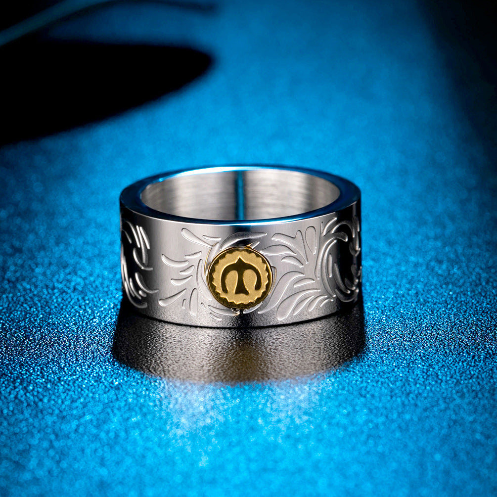 Indian Japanese Trendy Goods Golden Black Titanium Ring