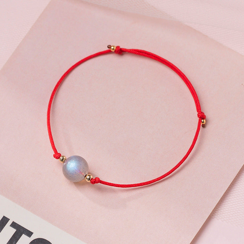Handmade Forest Style Strawberry Crystal Bracelet for Women - Minimalist Pink Bead Bracelet