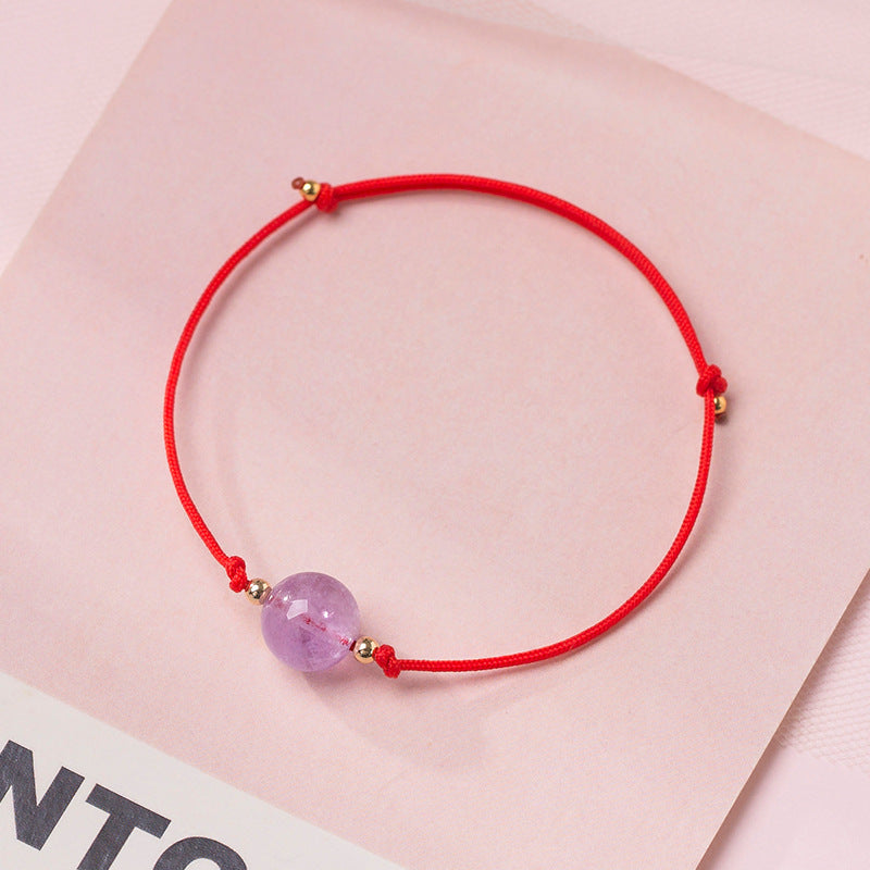 Handmade Forest Style Strawberry Crystal Bracelet for Women - Minimalist Pink Bead Bracelet