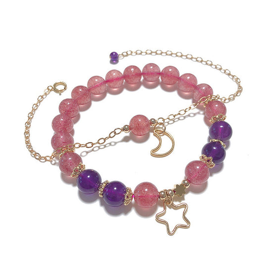 Star and Moon Amethyst Crystal Bracelet for Girls