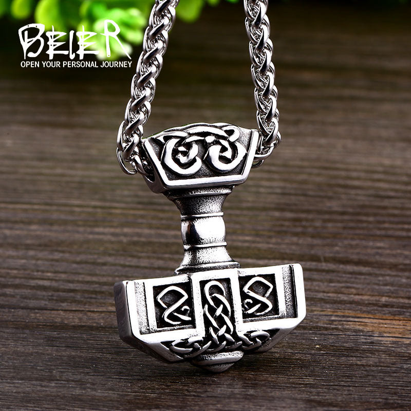 Titanium Steel Thor's Hammer Pendant for Men - Viking-Inspired Punk Jewelry
