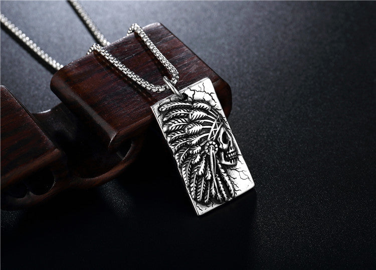 Indian Chief & Feather Titanium Steel Pendant Necklace