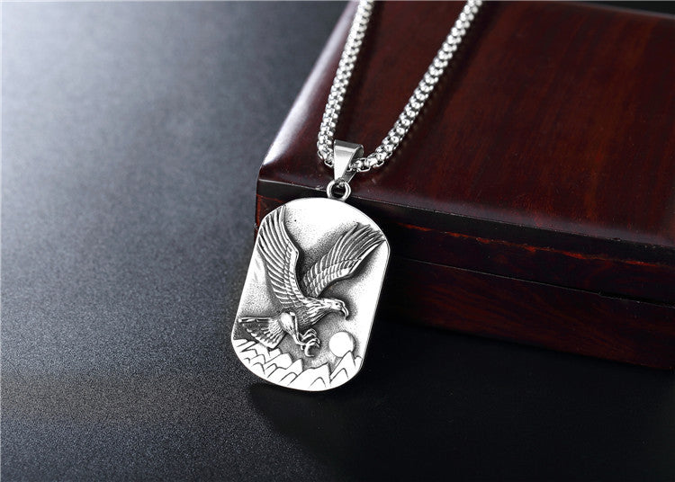 Planderful Titanium Steel Pendant Personalized Retro Eagle Army Style For Men Unisex Protection