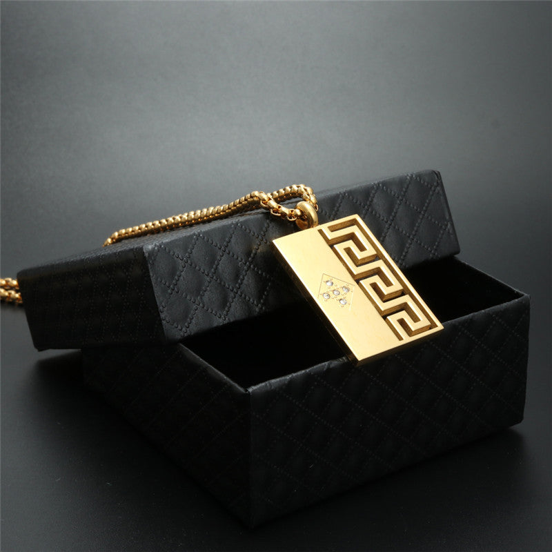 Titanium Steel Rectangular Pendant Necklace for Men - Trendy Hollow Long Tag Gift