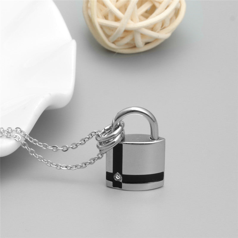 Trendy Titanium Lock Pendant Necklace for Men - European and American Jewelry Gift