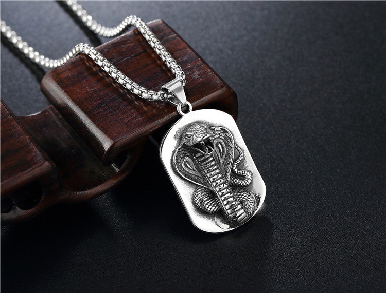 Planderful Cobra Snake Pendant Necklace Titanium Steel Unisex Protection Statement Bold Jewelry For Men And Women