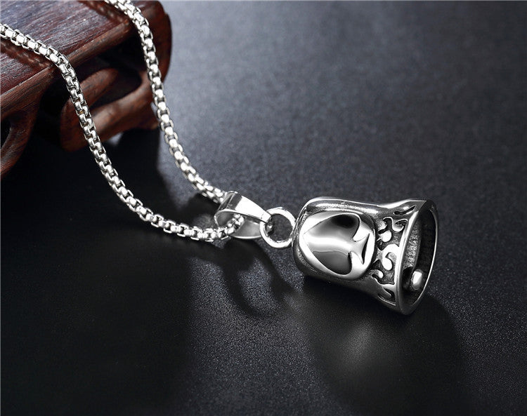 Planderful Titanium Steel Pendant Necklace Unisex Retro Punk Magician Spade Bell Protection