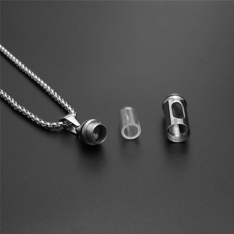 Trendy Titanium Steel Perfume Bottle Pendant Necklace for Men - European and American Jewelry Gift