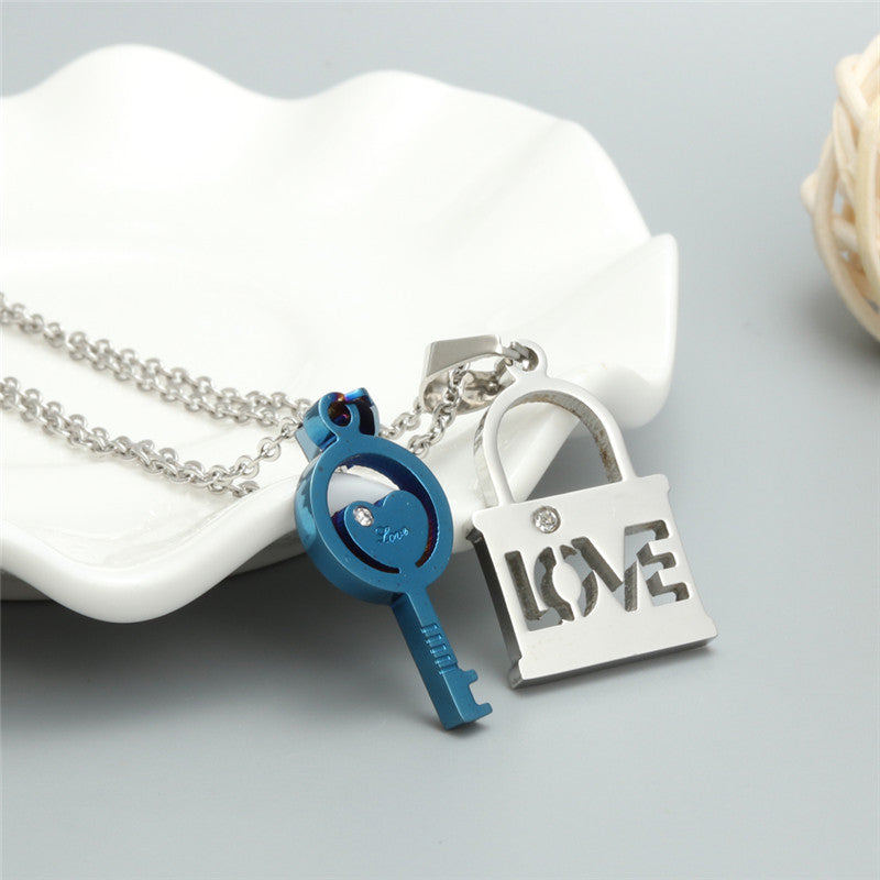 Trendy Titanium Steel Key Lock Pendant Necklace for Couples - Stylish Gift for Men and Women