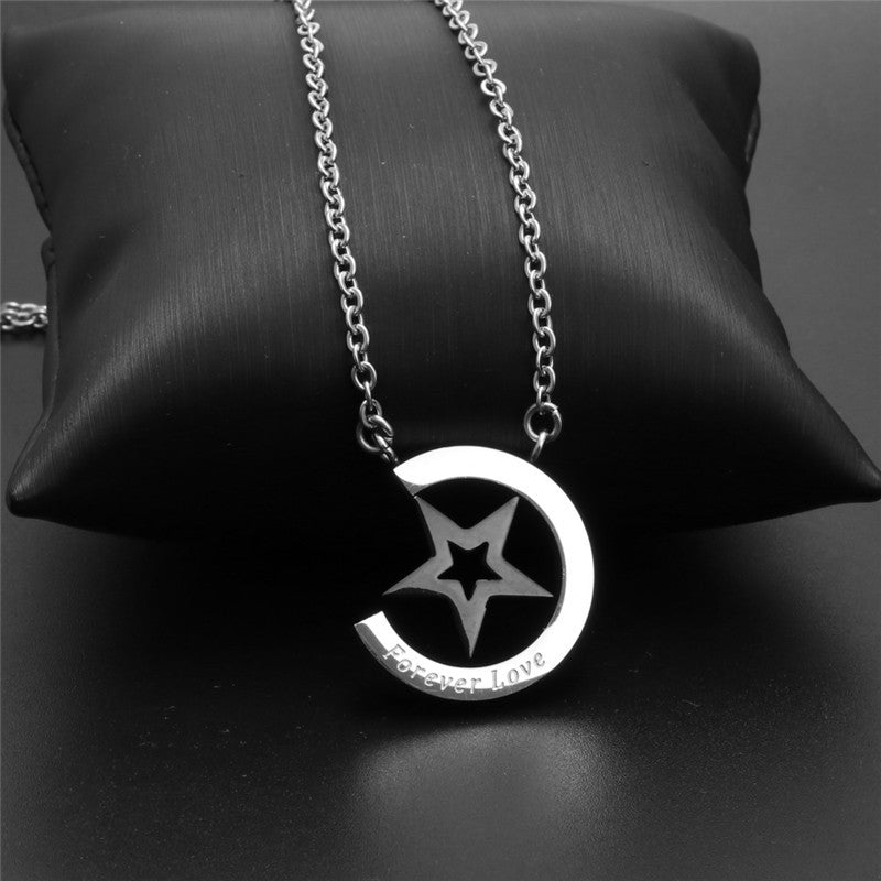 Trendy Titanium Steel Moon and Star Necklace for Fashionable Girls