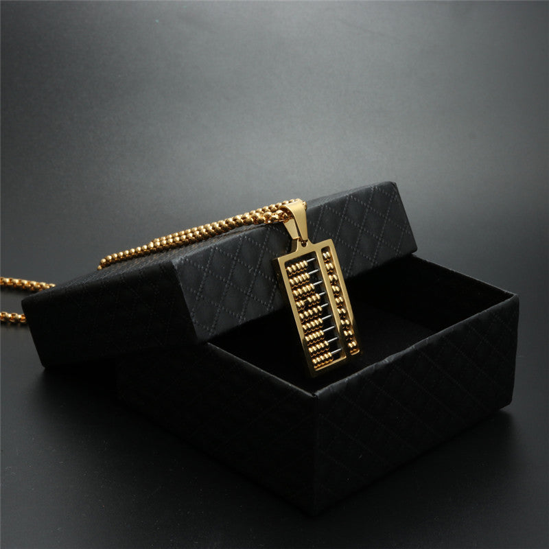 Trendy Titanium Steel Rectangular Abacus Pendant Necklace for Men - Stylish Gift from Planderful's Everyday Genie Collection