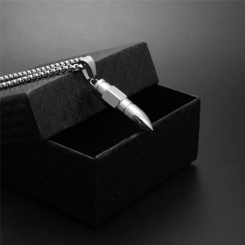 Trendy Titanium Steel Bullet Pendant Necklace - Perfect Holiday Gift for Men