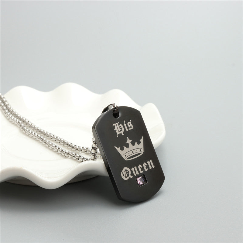 Trendy Black Titanium Steel Military Pendant Necklace for Men and Women - Her King Gift