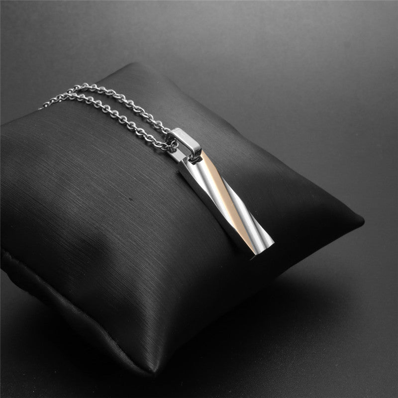 Stylish Titanium Steel Couple Necklaces - Rectangular and Cylindrical Pendants for Men and Women