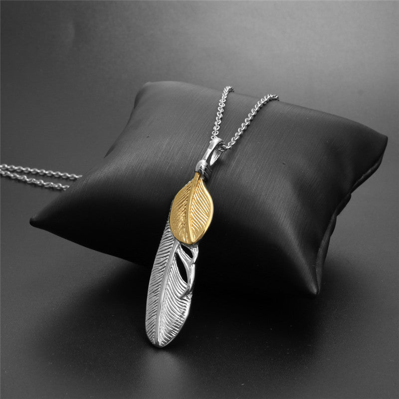 Titanium Steel Feather Pendant Necklace for Men - European and American Style Holiday Gift