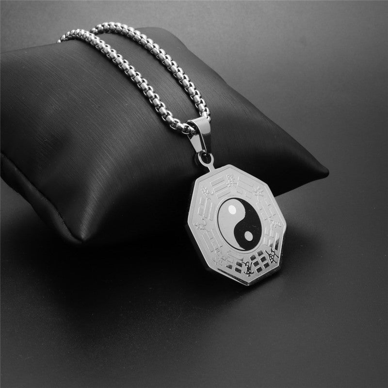 Titanium Steel Tai Chi Round Pendant Necklace for Men - European and American Jewelry Holiday Gift