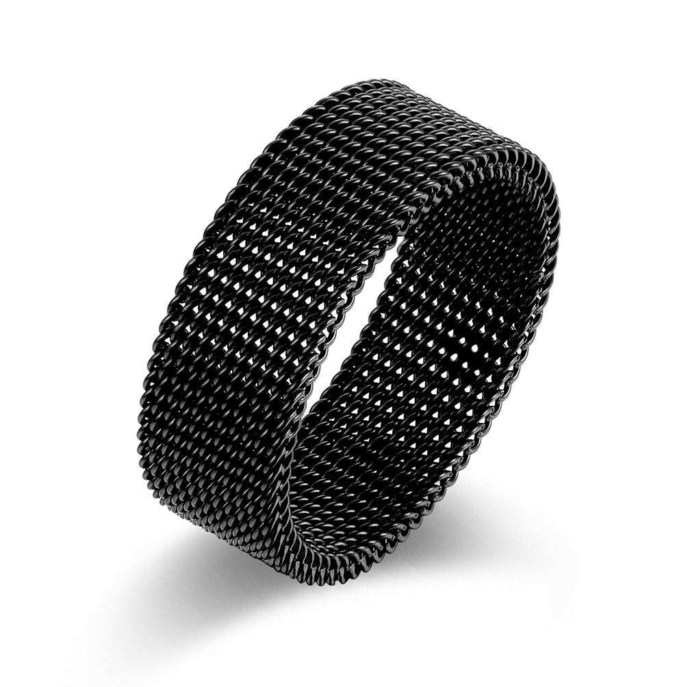 Steel Ring - Elegant Plaid Mesh Design Details