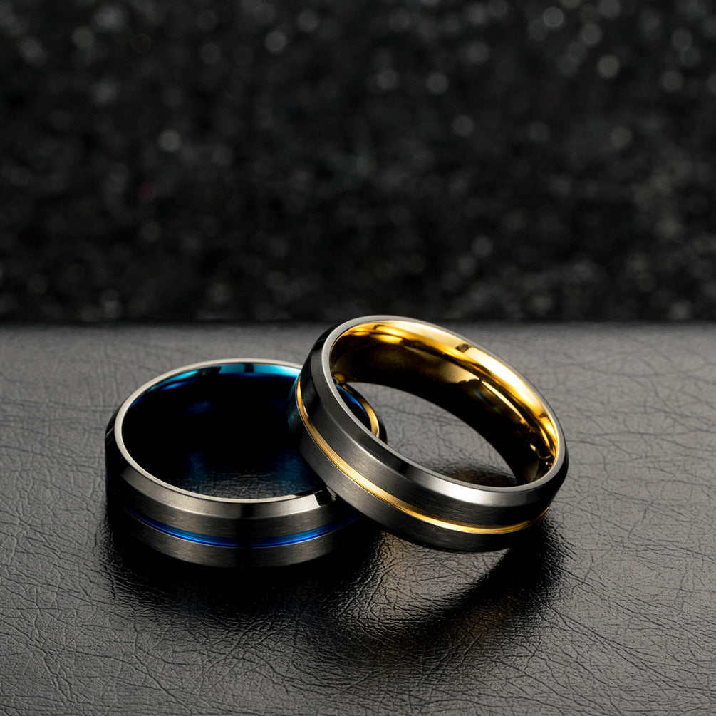 Amazon Source Stainless Steel Brushed Matte Two-Color Arc Ring for Men