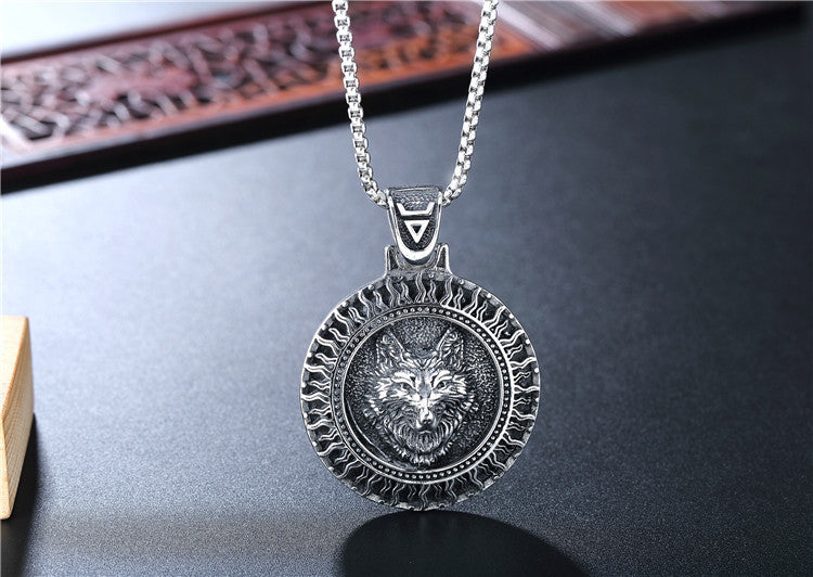 Planderful Viking Wolf Head Pendant Personalized Unisex Titanium Steel Necklace For Protection