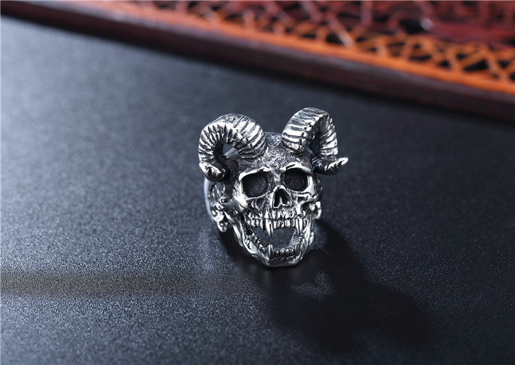Titanium Steel Ram Skull Ring